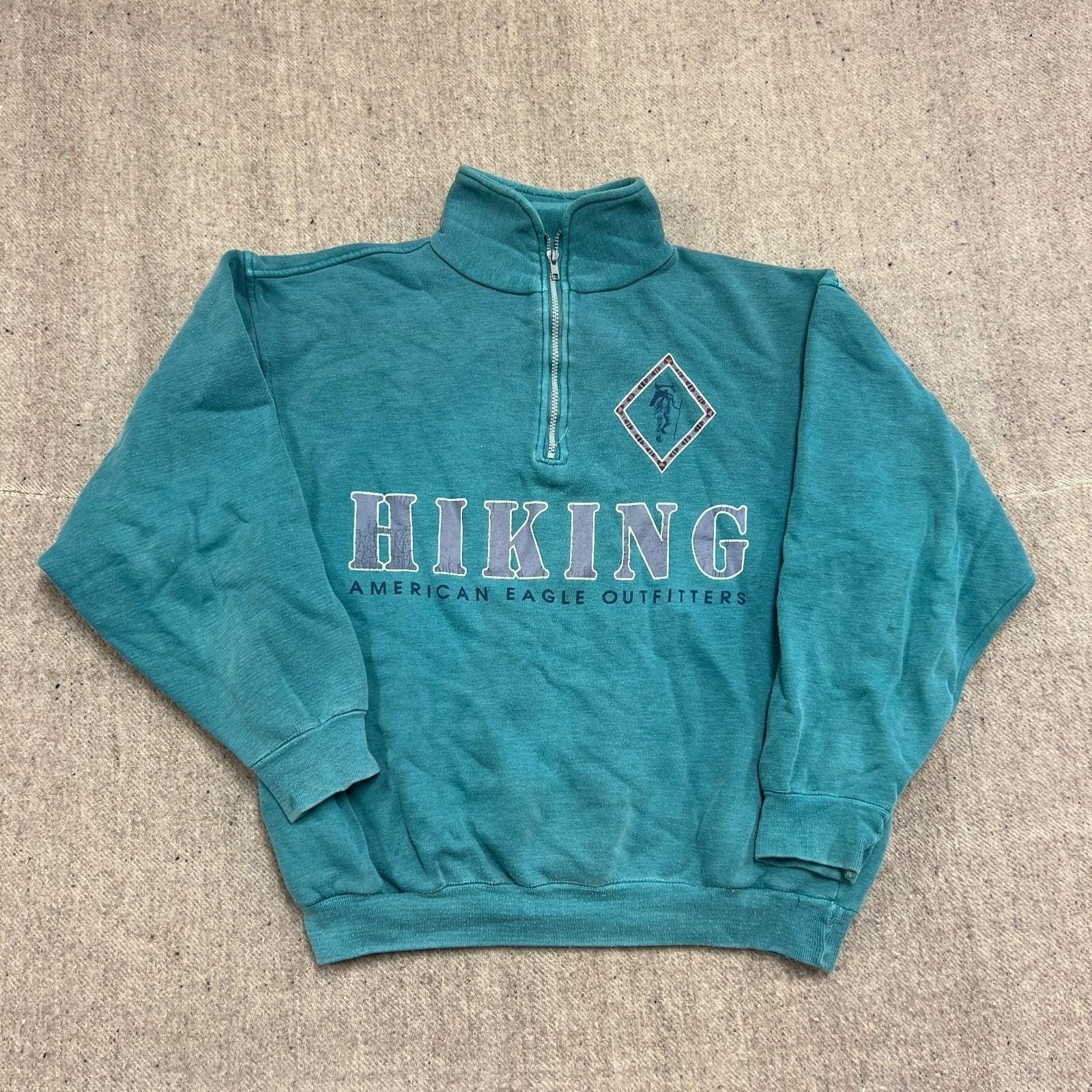 Vintage American Eagle Sweatshirt Mens Medium Blue 1990s 1/4 Zip Hiking